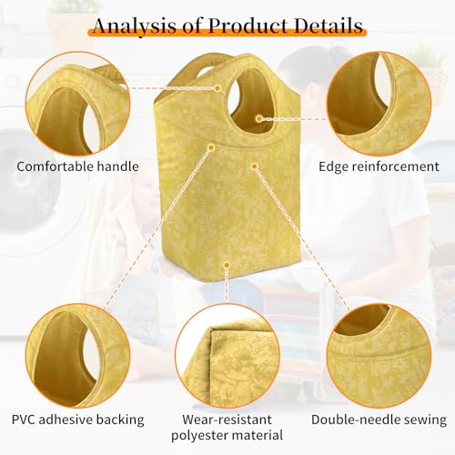 47L Foldable Laundry Basket, 18"x17"x9.5" Collapsible Laundry Hamper Portable Waterproof Storage Bag for Dirty Clothes Toys Bathroom Bedroom Camping Travel - color: Earth texture yellow, size: 17"L x 9.5"W x 18"H