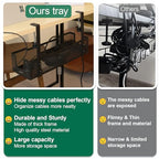 No Drill Under Desk Cable Management Tray with clamp-Premium Wire Tray Cord Organizer – Thin Steel Cable Tray Basket with Charger Holder for Desk–Black Cable Management Box–Easy to Install