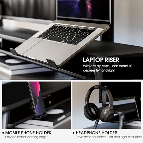 Fenge Dual Monitor Stand, Monitor Riser for 2 Monitors with Adjustable Laptop Riser , 42.5 Inch Desk Shelf for Top of Desk with Phone Holder& Headphone Stand - color: Black