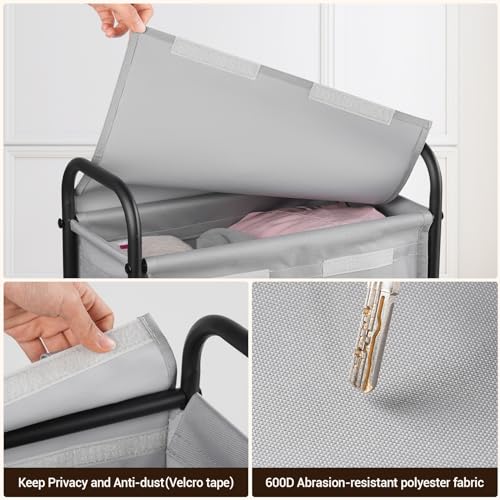 ELYKEN Slim Laundry Hamper with Lid, 50L Small Rolling Laundry Basket on Wheels, 7.9” Narrow Dirty Cloth Cart with Removable Inner Bag for Small Bathroom, Bedroom, Grey - style: Grey-50L