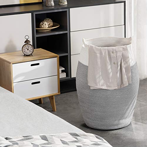 Cotton Rope Laundry Hamper by YOUDENOVA, 105L - Woven Collapsible Laundry Basket - Clothes Storage Basket for Blankets, Laundry Room Organizing, Bedroom Storage, Clothes Hamper – Grey & White - color: Grey