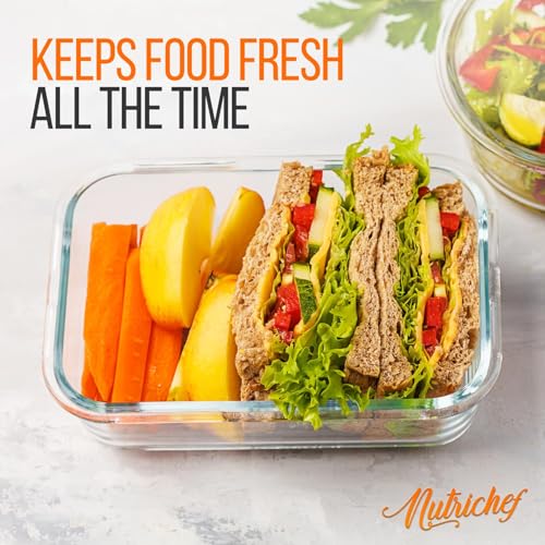 Nutrichef 10-Piece Glass Food Containers - Stackable Superior Glass Meal-prep Storage Containers, Newly Innovated Leakproof Locking Lids w/Air Hole, Freezer-to-Oven-Safe (Red) - color: Red