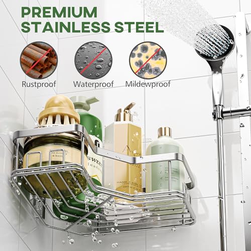MAXIFFE 3 Pack X-Large Corner Shower Caddy with Soap Holder, Large Capacity Easy Install No Drilling Stainless Steel Sturdy Hold 40 LB Shower Organizer Shelves Rack for Family Renters Bathroom, Silver - color: Silver XL