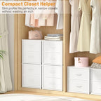 DAOUTIME Stackable Storage Drawers, White Closet Organizer with Wooden Top & Metal Frame, Closet Storage Drawers for Clothes, Freestanding or Stackable Dresser for Bedroom, Living Room, Under Bed