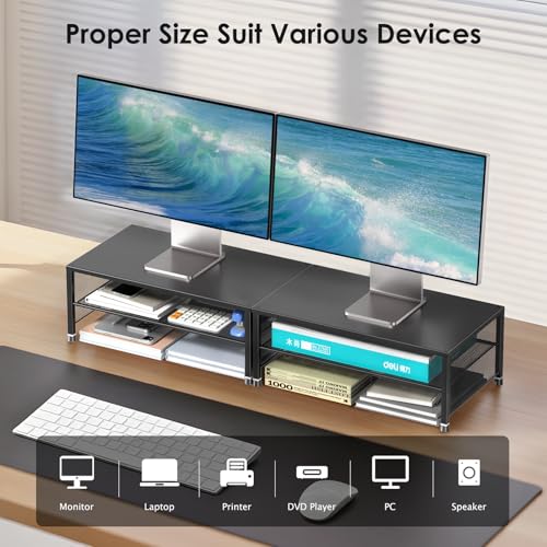 ECOLOVI 2-Tier Computer Monitor Stand Riser, Desk Organizer for Monitor, Printer & Laptop Stand, Desktop Workspace Organizers for Office Supplies(Black 2-Pack) - color: Black 2-Pack