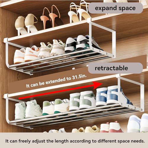 Expandable Shoe Rack Organizer - Adjustable Shoe Rack & Under Cabinet Shelf - for Shoe or Clothing Storage and Organization, Under Shelf Storage (Stainless,4Pcs) - color: Stainless, size: 4 Pack