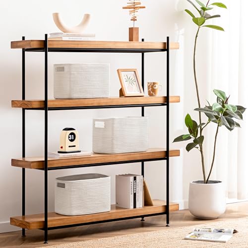 UBBCARE 4 Pack Storage Baskets for Organizing, Shelf Baskets with Handles, Woven Storage Baskets for Bookcase/Cube Shelf/Closet, 14.5"L x 9.8"W x 9"H, White - color: White, size: 4 Pack-14.5"(L)×9.8"(W)x9"(H)