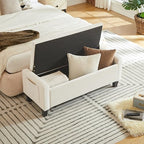 Virabit Velvet Storage Ottoman Bench, End of Bed Bench with Button, Two Side Storage Pockets, Organizer Storage Chest, Upholstered Foot Rest with Legs, Load up to 400 lb, Beige