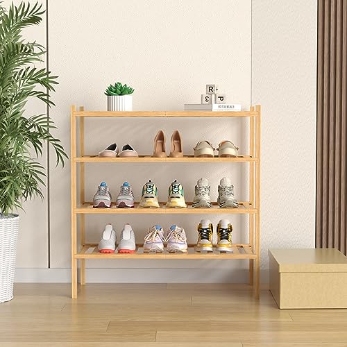 ROMGUAR CRAFT 4 Tier Bamboo Shoe Rack for Closet Free Standing Wood Shoe Shelf for Entryway Small Space Stackable 27"x11"x26" (Natural) - color: Natural, size: 4 tier