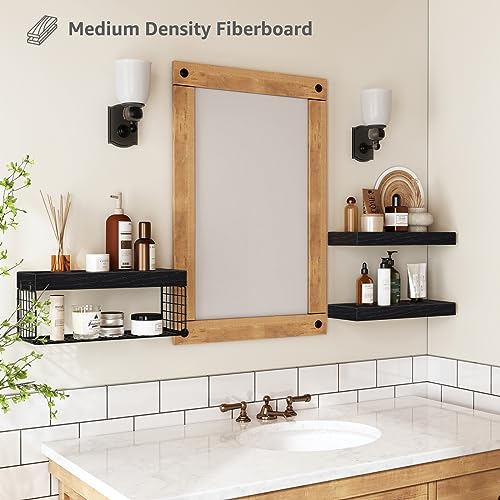 QEEIG Bathroom Shelves Over Toilet - Wall Mounted Floating Shelves Toilet Paper Storage Small Farmhouse Decor Shelf 16 inch Set of 3, Black (019-B3) - color: C. Black, size: 3pcs
