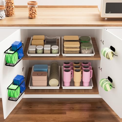 YIGII Kitchen Cabinet Organizer, 4 Pack Over Cabinet Door Organizer with 2 Baskets & 2 Lid Holders, Inside Cabinet Food Container/Tumbler Lid Storage, Pot Lid Holders, Black - style: 4 Pack Lid Organizer
