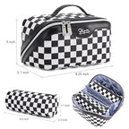 BOYATU Travel Makeup Bag Cosmetic Bags for Women: Large Make up Bags Set of 3 - Portable Makeup Organizer with Compartments&Handle&Divider - Waterproof PU Leather Toiletry Bag(A-5-Checkered Mix Black) - color: A-911-Checkered Mix Black