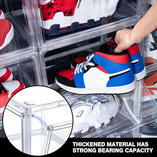 12 Pack Shoe Boxes, Clear Acrylic Stackable Plastic Sneaker Box Container, Magnetic Drop & Side Open Shoe Organizer Case Container With Lids Fits Up to Size 15(Transparency) - color: Transparency