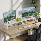 FITUEYES Dual Monitor Stand – 3 Shelf Computer Monitor Riser, Wood Desktop Stand with Adjustable Length and Angle, Desk Accessories, Office Supplies Medium White, DT108008WW - color: White