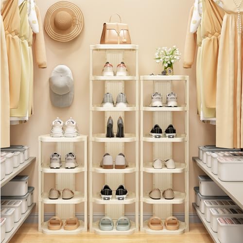 Kitstorack Vertical Shoe Rack: 8 Tiers Stackable Shoe Rack for Closet DIY Free Standing Shoe Organizer Small Shoe Shelf for Small Spaces and Narrow Spaces Plastic, White - color: Ivory, size: 8 Tiers