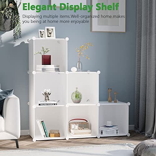 C&AHOME 6-Cube Storage Organizer, Stackable Storage Cubes Shelves, Portable Bookshelf, Plastic Clothing Storage Closet Organizer, DIY Modular Shelving Units for Wardrobe, Home, Milky - color: Milky