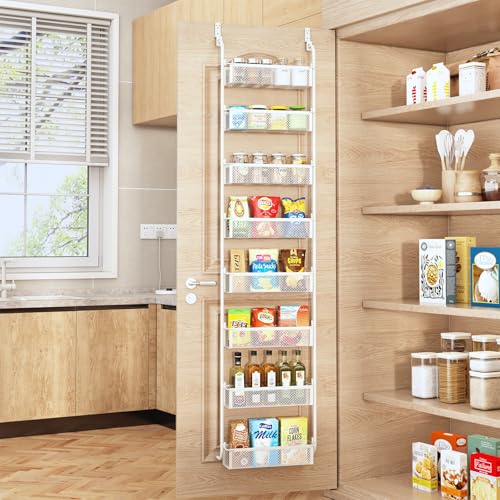 Over The Door Pantry Organizer, 8-Tier Pantry Organization and Storage, Over The Door Spice Rack, Home & Kitchen Storage Shelves for Cabinet, White - color: White, size: 16.5"W 8-Tier