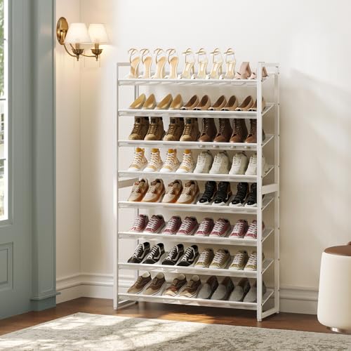 Nunsino Shoe Rack,8 Tier Metal Shoe Organizer,Max Holds 40 Pairs,Heavy Duty Shoes Shelf for Garage, Entryway, Closet,White - color: White, size: 8 Tier