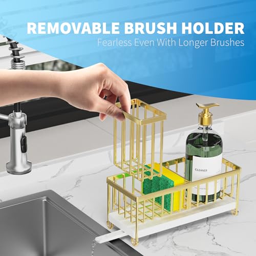 Cisily Sponge Holder for Kitchen Sink, Sink Caddy Organizer with High Brush Holder, Kitchen Countertop Organizers and Storage Essentials, Rustproof 304 Stainless Steel (Gold, 9.25″) - color: Gold