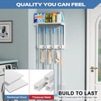 Olakee Broom Holder Wall Mount with Cleaning Supplies Organizer, Laundry Room Organization and Storage Shelves, Mop Hanger Rack with Hooks, Utility Shelf Closet Organizer for Garage Home Improvement