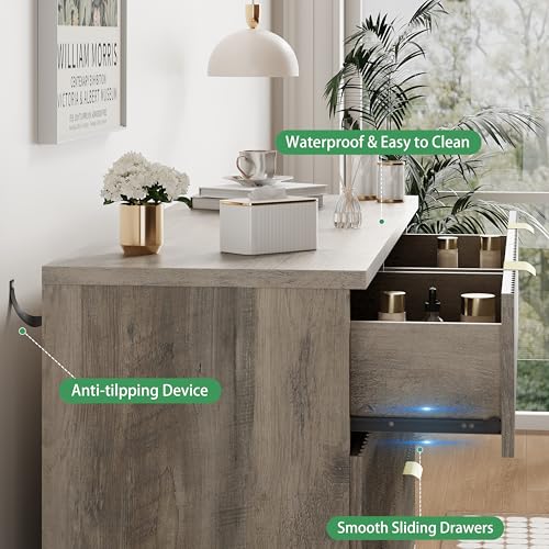 Fluted Dresser for Bedroom with 8 Drawers, 48" Wide Modern Chest of Drawers with Metal Handle, Wooden Dresser TV Stand, Wood Closet Clothes Storage Drawer Organizer for Living Room, Hallway, Grey - color: Grey, size: 15.6"D x 47.2"W x 38.2"H (8 Drawers)