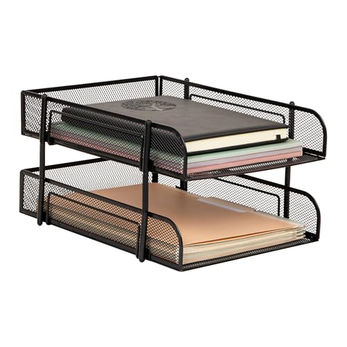Mind Reader Stackable Paper Tray, Desktop Organizer, File Storage, Office, Metal Mesh, 2 Pcs, Black - color: Black