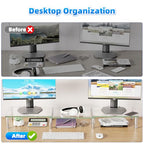 Simple Trending Dual Monitor Stand Riser, Computer Office Desktop Organizer for 2 Monitors with Tempered Glass, Adjustable Length and Angle Stand for Laptop,Printer,TV - size: 41.5 x 9.5 x 5 inches
