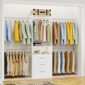 5–9FT Closet System with 3 Wood Drawers, Closet Organizer System with 5 Expandable Hanging Rods, Walk-in Closet System with Shelves, Wall Mounted Built-in Closet Organization System