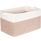 MINTWOOD Design 22in Extra Large Blanket Basket Holder Living Room, Rectangle Rope Woven Storage Basket with Handles for Laundry, Pool Towels, and Shoes, Dog Toy Organizer Bin Box, Light Brown - color: Light Brown