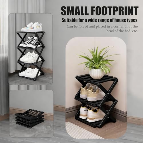 Small Shoe Rack Black, 3 Tier Portable Folding Shoe Storage Rack, Without Installation, Mini Free Standing Shoe Rack for Camping, Corridors, Bedrooms Living Room Corner and Small Spaces - size: 3 Tier&Black