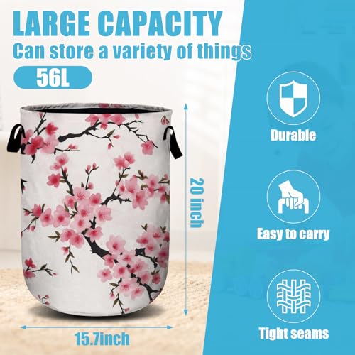 Japanese Cherry Blossom Tree Laundry Basket, Laundry Hamper Collapsible Oxford Cloth with Handle Clothes Toy Storage Bin for Bathroom Laundry Room Bedroom 15.7 X 20 Inch - color: Japanese Cherry Blossom Tree