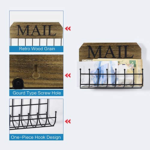 SRIWATANA Rustic Mail Holder Organizer, Key Holder Wall Mount Mail Sorter for Hallway Foyer and Home Decoration - Carbonized Black - style: Medium