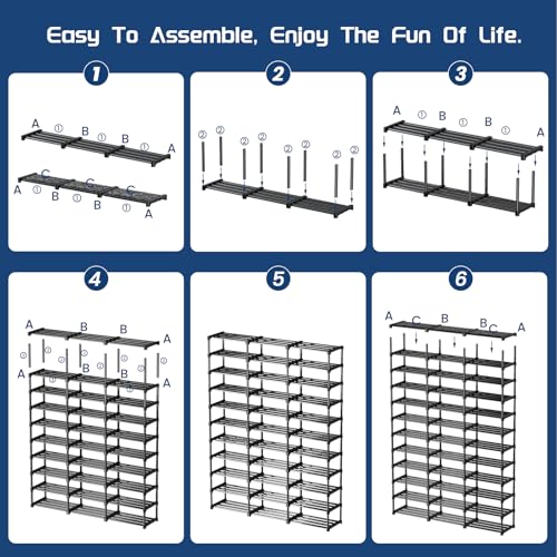Mavivegue 3 Row 12 Tiers Shoe Rack, Large Storage Space, Metal Shoe Rack Organizer for Entryway, Closet, Bedroom, Garage,Black - color: Black, size: 3 Row 12 Tier