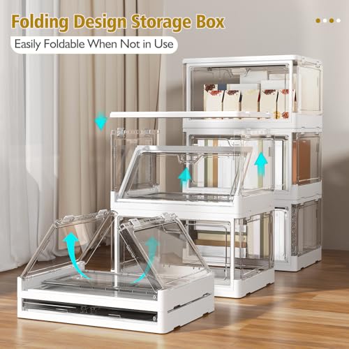 Kmiectse Clear Storage Bin with Lid 3 Pack 【Stackable & Sturdy】 Plastic Multifunctional Folding Storage Bins for Bedroom, Living Room, Study,Room, 23 QT Folding Box with Magnetic Door - size: 3 Tier-3 Lids