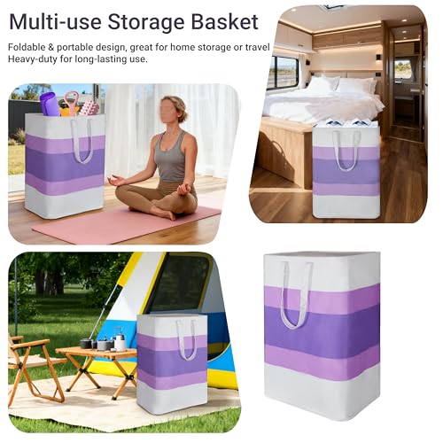 Stylish Freestanding Laundry Hamper with Waterproof Liner,72L Foldable Laundry Basket with Portable Handles Space-saving Storage Basket for Bedroom,Bathroom,Laundry Room,Easy Carry to Travel (Purple) - color: Purple