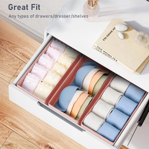 DIMJ Drawer Organizer Clothes - Underwear Organizer Closet Organizers and Storage Box Dresser Organizer,Drawer Dividers for Baby Clothes,Bra,Socks, Belt, Tie, Set of 6,Pink - color: Pink, size: Set of 6