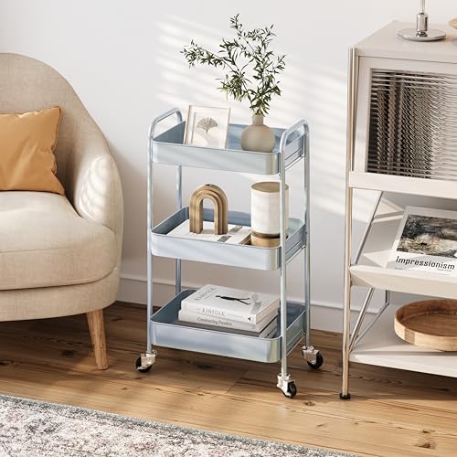 TOOLF 3-Tier Rolling Cart - Metal Utility Storage Organizer with Lockable Wheels, 33 lbs Per Shelf, Tool-Free 5-Min Assembly, for Kitchen Bathroom Office Nursery Craft Room, Green - color: Green, size: 3-Tier