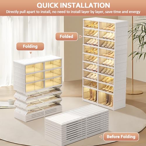 SYNCVIBE Collapsible Shoe Rack Organizer 9 Tiers-36 Pairs Foldable Shoe Cabinet with Doors, Large Plastic Folding Shoe Cabinet, Easy Assembly Shoe Shelves Organizer for Entryway, Living Room - size: 9 Tiers -36 Pairs