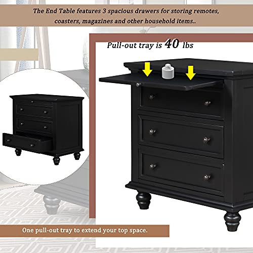 Modern Storage Wood Cabinet with 3-Drawer, Sofa Table Console Table End Table with Pull Out Tray, Accent Table Furniture for Entryway Living Room,Fully Assembly Bedside Table (Black) - color: Black