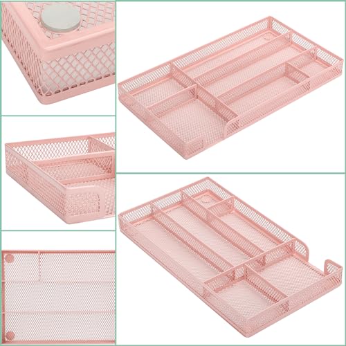 Annova Desk Drawer Organizer Tray for Office Organization - Metal Mesh - Storage Tray with Dividers for Pens, Desktop Accessories, Bathroom, Kitchen, Makeup and Office Supplies (Small, Light Pink) - color: Light Pink, size: Small