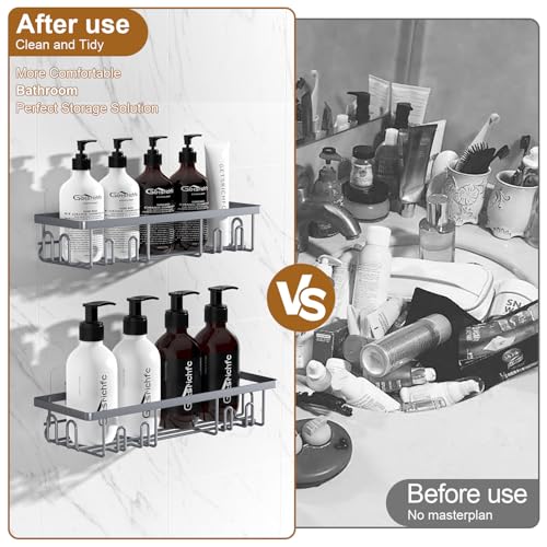 Getsrichfc Shower Caddy Adhesive, Rustproof Shower Shelves for Inside Shower, Large Capacity Bathroom Organizers and Storage, Shower Storage with Removable Hooks, No Drill Bathroom Accessories Grey - color: Grey