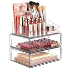 Vtopmart 3 Tier Clear Makeup Organizer with Drawer, Cosmetic Storage for Dresser Countertop and Bathroom Vanity, Beauty Holder for Lipstick Brush Skincare - style: 3 Tier