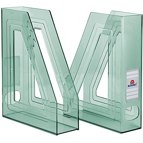 Acrimet Magazine File Holder Bin Storage, Vertical Rack for Documents, Folders and Mail, Durable Plastic Desk Organizer for Office & Home (Clear Green Color) (2 Pack) - color: Clear Green