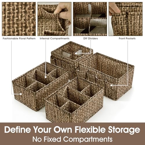 VERONLY Cosmetic Storage Bins Makeup Organizer, Adjustable Multifunction Storage Box Desk Drawer Divider for Makeup Brushes, Bathroom Countertop or Dresser, Set of 4 - style: Brown 4PC