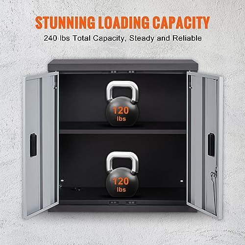 VEVOR Foldable Wall Cabinet, Metal Garage Locker Mounted 26" Small Tool Chest 240 LBS Loading Capacity Adjustable Shelf Magnetic Door File for Warehouse Office Home Black - style: Foldable 26"