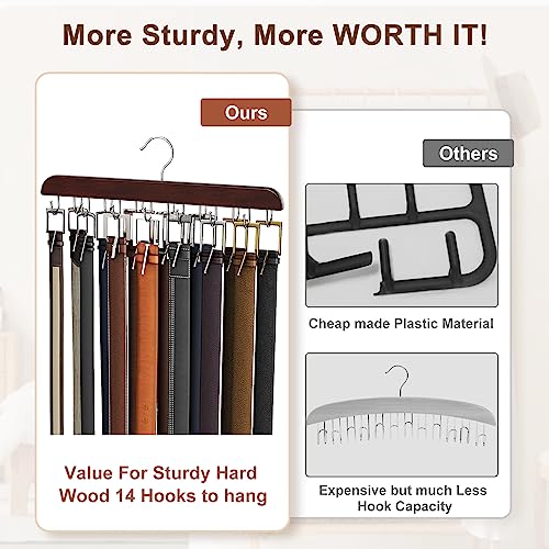 Belt Hanger for Closet, Sturdy Wood Belt Rack Closet Accessories with 14 Hooks Belt Organizer for Closet Organizers and Storage Max 42 Belts-Mahogany 1 Pack - color: Mahogany, size: 1 Pack