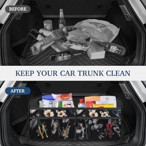 Femuar Car Trunk Organizer, Car Storage Organizer with Large Capacity Waterproof Collapsible Trunk Organizer for Car Suv/Jeep/Sedan (Hibiscus flowers, Standard) - color: Hibiscus flowers, size: Standard