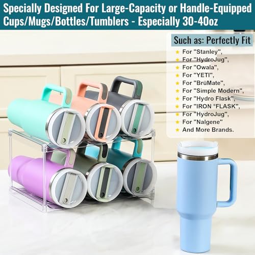 Design for Stanley 40 OZ & Large Bottles & Tumblers with Handle, Acrylic Water Bottle Organizer - Stackable Clear Wine Rack, Cup Holder for Home Kitchen Pantry Shelf Countertop Cabinet, 2 Tier Hold 6 - size: 2 Tier for 6