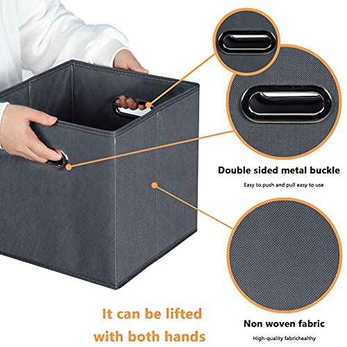 Yunkeeeper storage bins Cubes, Fabric Cube Organizer with Handle, Foldable Cube Bins for Cloth or Accessary Storage, 11x11x11, Set of 6, (Gray) - color: Gray, size: 6 Pack