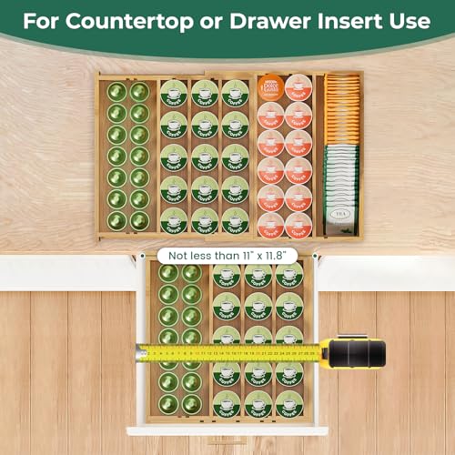 EsLuker.ly Bamboo Coffee Pod K Cup Holder Organizer for Drawer Insert Counter, Expandable Coffee Tea Storage Tray Compatible with Nespresso Vertuo Capsules - Easy Access for Office Home Kitchen - color: Green, style: Bamboo